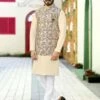 Cream Kurta Pyjama With Printed Jacket Set -Riwaayat Store p1014mw10 1