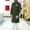 Green Mens Kurta Pajama With Embroidered Jacket -Riwaayat Store p1014mw18