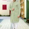 Green Jacquard Kurta Pyjama With Long Jacket 2 Green Jacquard Kurta Pyjama With Long Jacket -Riwaayat Store p1014mw23