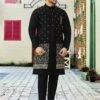Black Party Wear Kurta Pajama With Long Jacket -Riwaayat Store p1014mw27