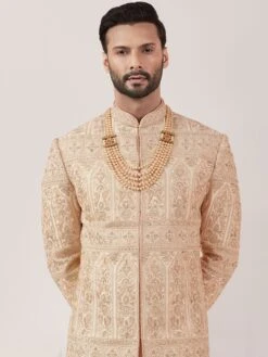 Cream Zardozi Work Sherwani Set In Silk -Riwaayat Store p1031mw07 1 1
