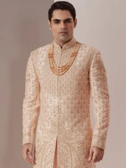 Cream Silk Sherwani With Anarkali Kurta Set -Riwaayat Store p1031mw25 1 1