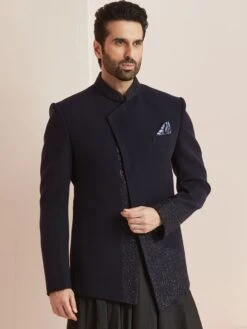 Blue Asymmetric Party Wear Indo Western In Silk -Riwaayat Store p1031mw33 1