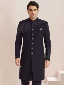 Blue Cocktail Indo Western In Silk -Riwaayat Store p1031mw34 1