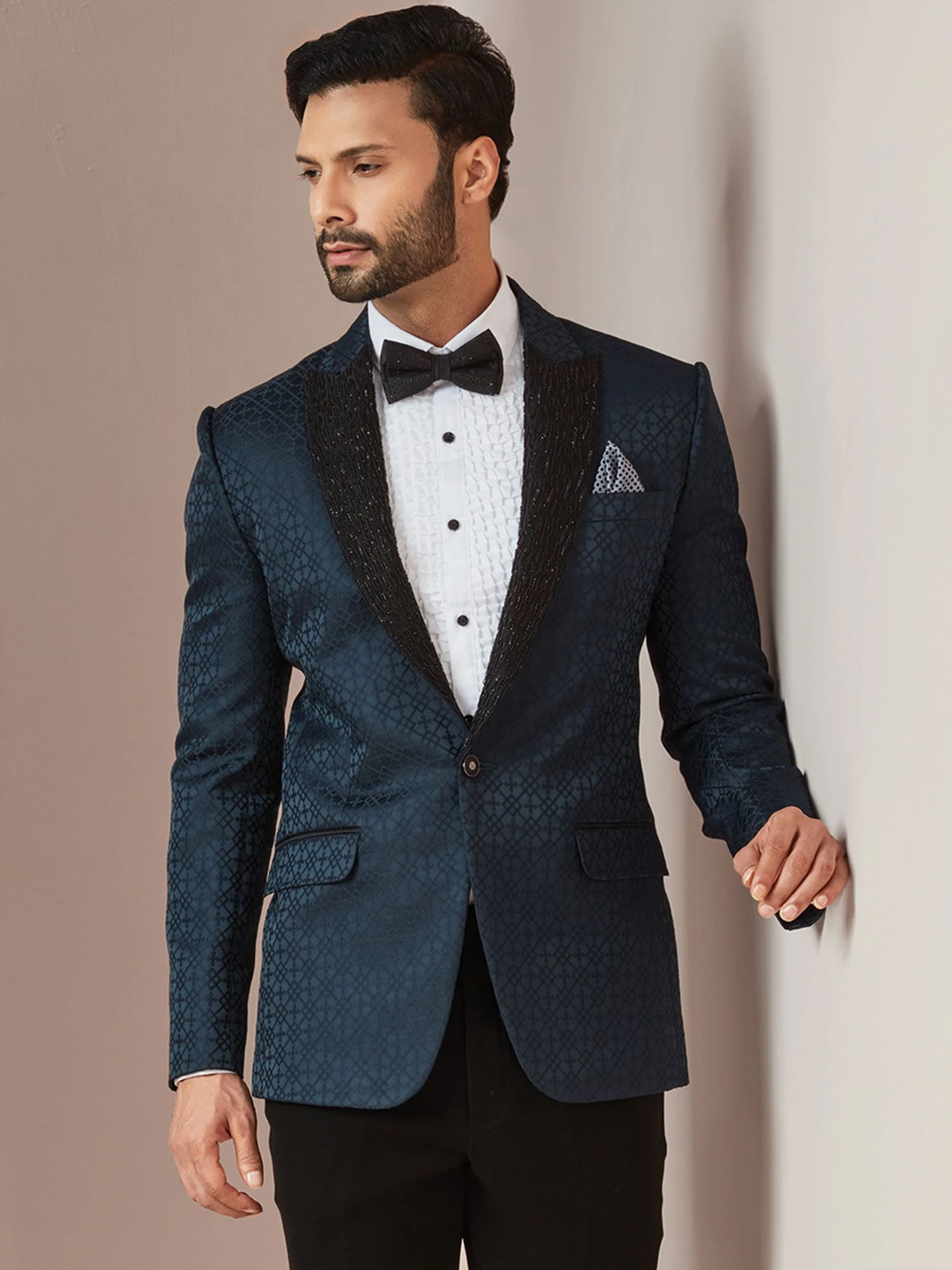 Blue Cocktail Tuxedo With Hand Work 4 Blue Cocktail Tuxedo With Hand Work - Image 2