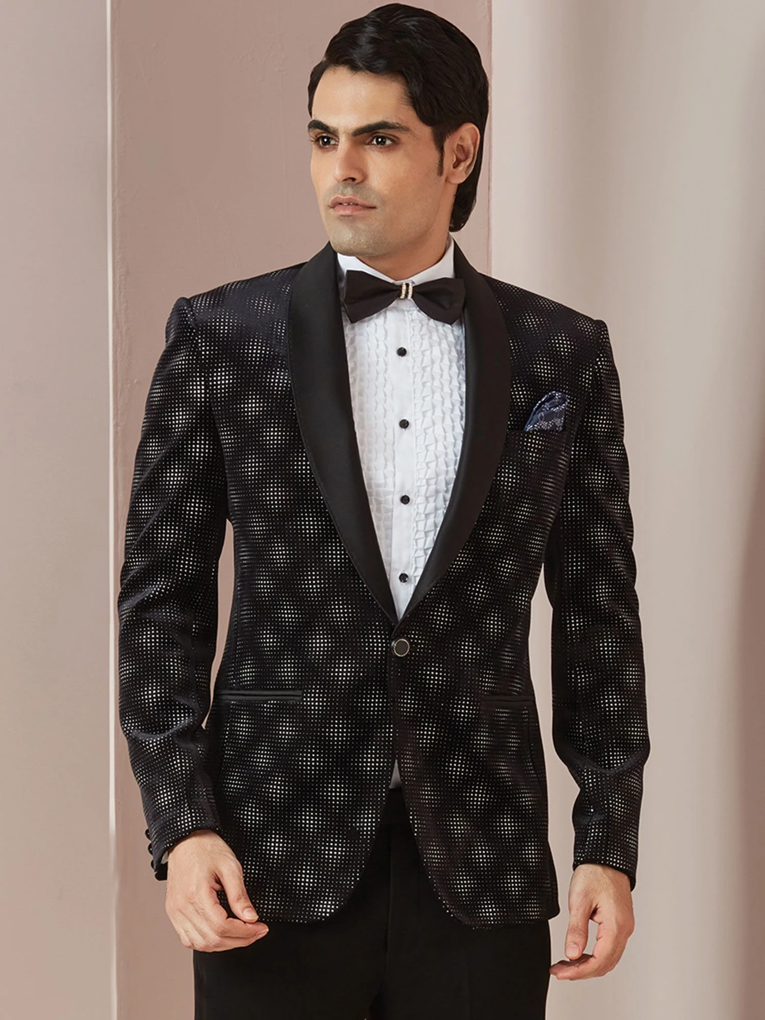 Black Printed Tuxedo Set For Men 4 Black Printed Tuxedo Set For Men - Image 2
