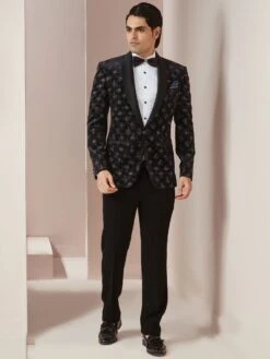Black Printed Tuxedo Set For Men