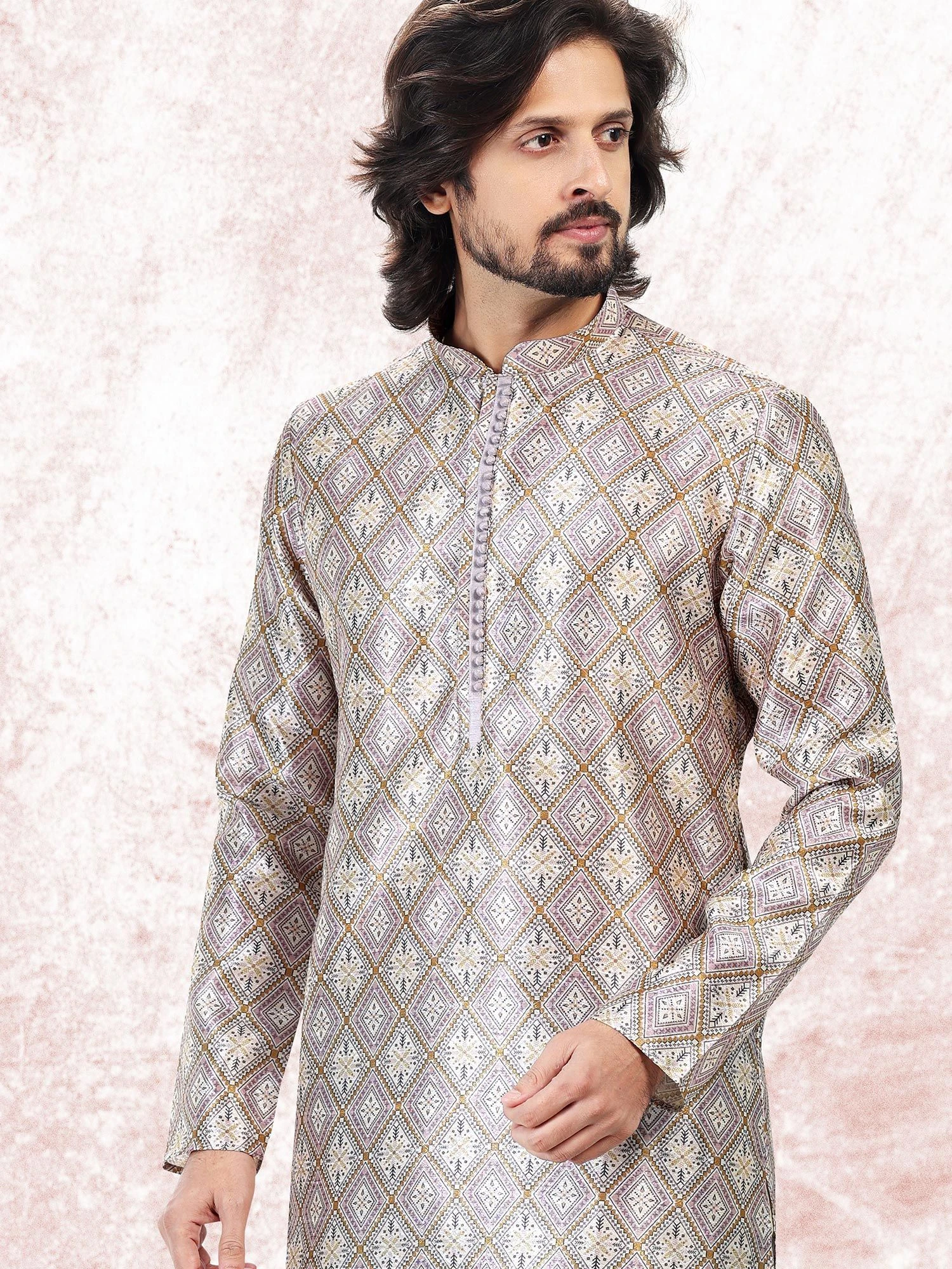 Silver Party Wear Kurta Pajama In Silk 4 Silver Party Wear Kurta Pajama In Silk - Image 2