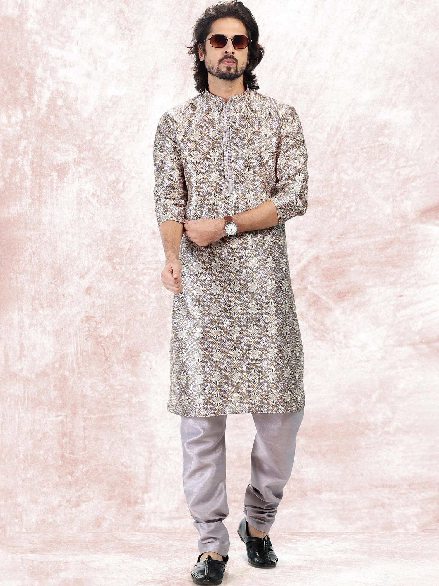 Silver Party Wear Kurta Pajama In Silk 3 Silver Party Wear Kurta Pajama In Silk