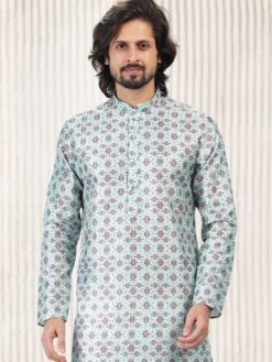 Blue Printed Banarasi Silk Kurta Pyjama -Riwaayat Store p1034mw10 1