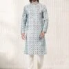 Blue Printed Banarasi Silk Kurta Pyjama 2 Blue Printed Banarasi Silk Kurta Pyjama -Riwaayat Store p1034mw10