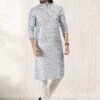 Blue Floral Printed Kurta Pyjama In Silk -Riwaayat Store p1034mw12
