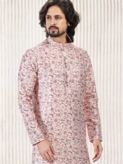 Pink Festive Kurta Pyjama In Floral Prints -Riwaayat Store p1034mw14 1
