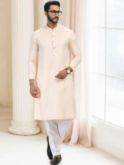 Cream Silk Kurta Pajama For Men