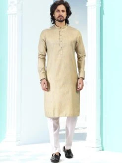 Grey Printed Kurta Pajama In Silk