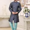 Blue Woven Fetsive Kurta Pajama In Jacquard -Riwaayat Store p1036mw15