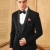 Black Velvet Groom Tuxedo With Embroidered Collar -Riwaayat Store p1038mw02