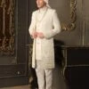 Cream Silk Groom Layered Sherwani With Embroidery -Riwaayat Store p1038mw04