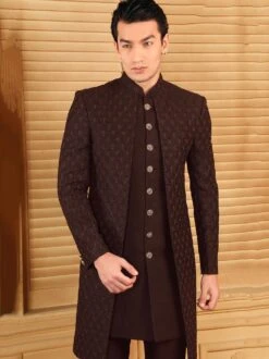 Wine Color Embroidered Layered Indo Western