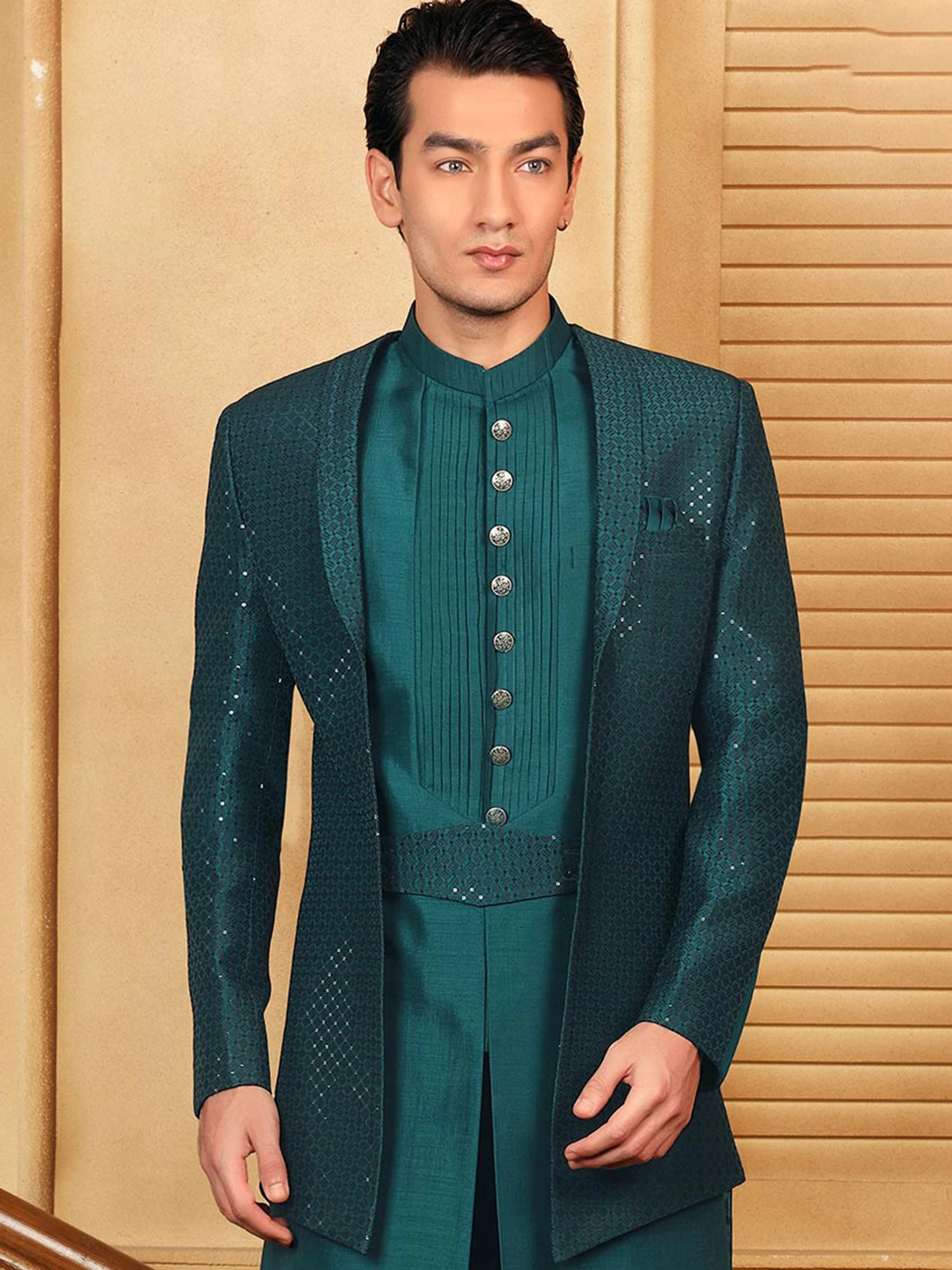 Green Layered Indo Western With Sequins Embroidery 4 Green Layered Indo Western With Sequins Embroidery - Image 2