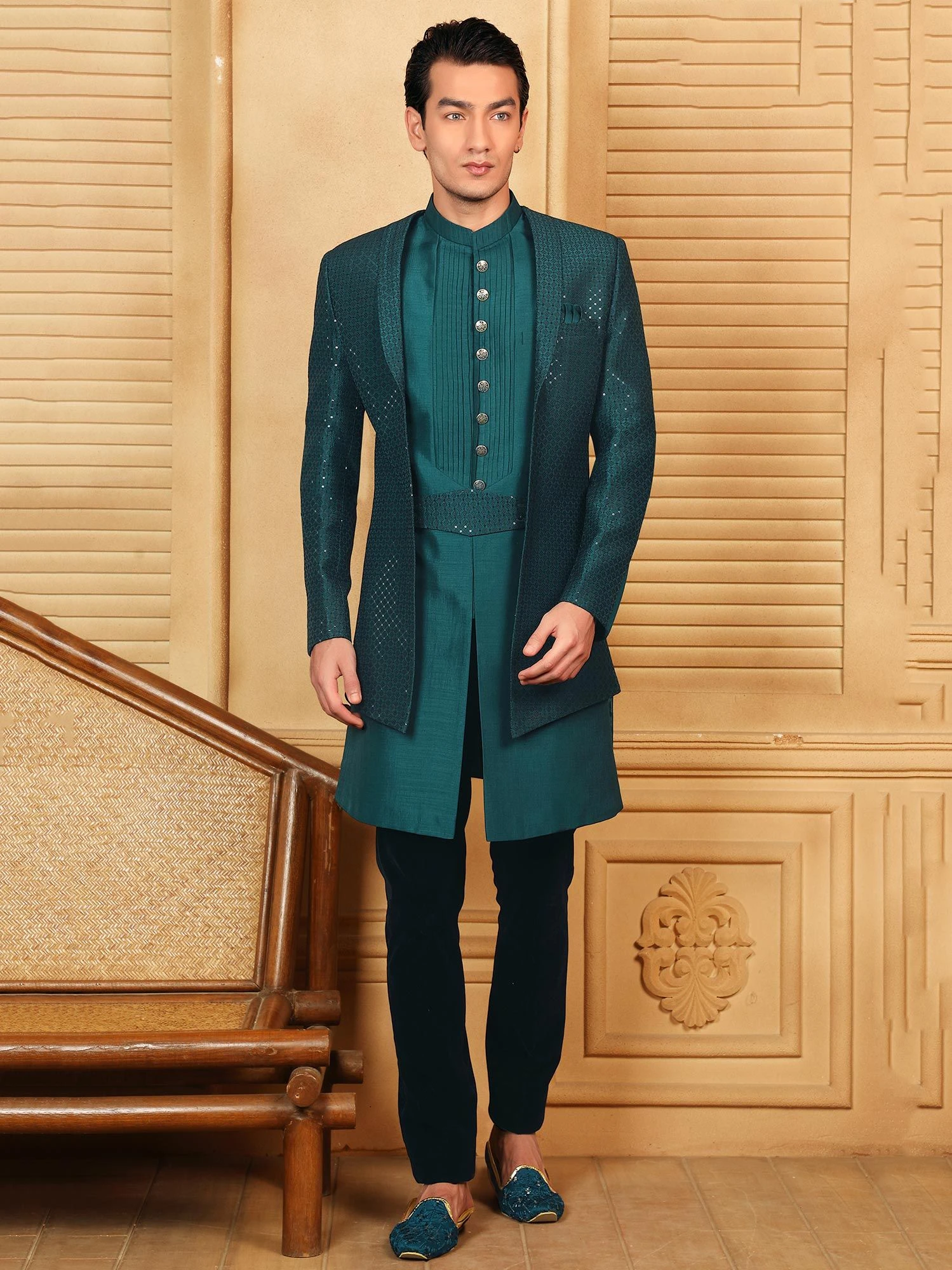 Green Layered Indo Western With Sequins Embroidery 3 Green Layered Indo Western With Sequins Embroidery