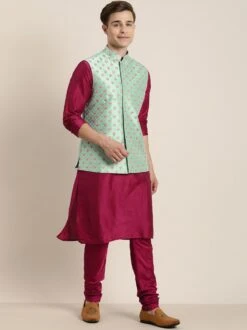 Magenta Readymade Kurta Pajama With Jacket