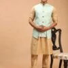 Beige Kurta Pajama With Woven Jacket -Riwaayat Store p1039mw16