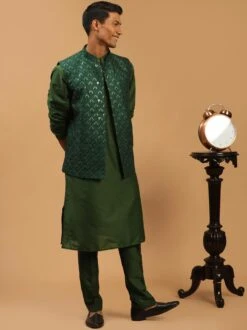Green Kurta Pajama With Embroidered Jacket -Riwaayat Store p1039mw28 1