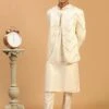 White Readymade Kurta Pyjama With Embroidered Jacket -Riwaayat Store p1039mw35