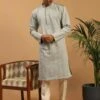 Grey Chikankari Embroidered Kurta Pajama -Riwaayat Store p1039mw49