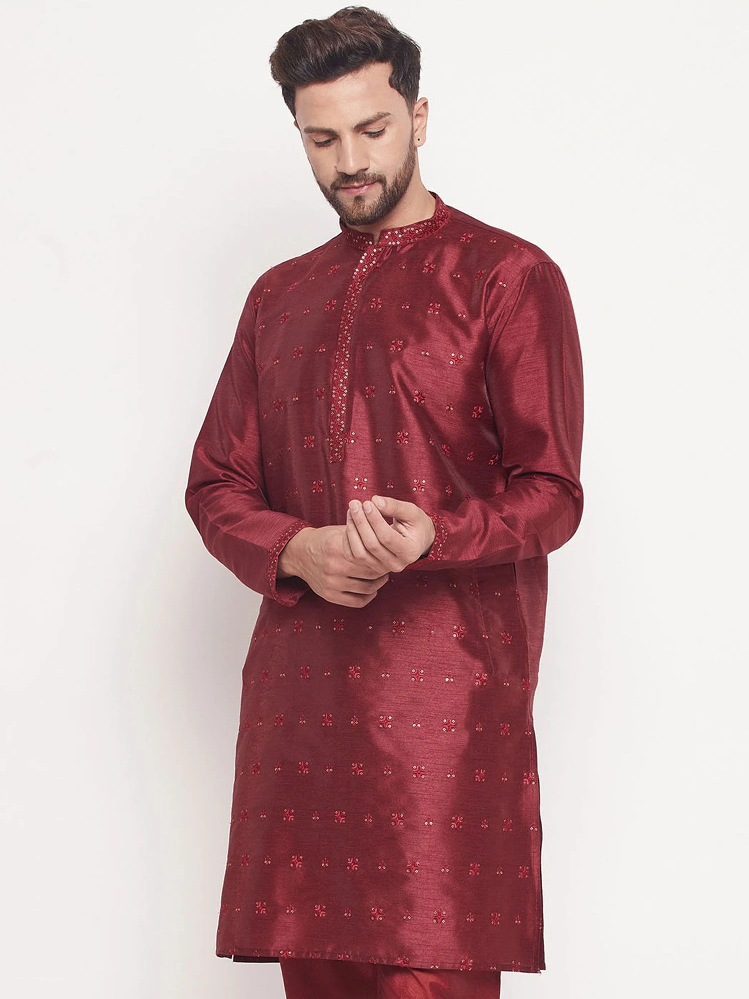 Maroon Sequins Embroidered Kurta Pajama 4 Maroon Sequins Embroidered Kurta Pajama - Image 2
