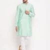 Turquoise Woven Kurta Pajama In Art Silk -Riwaayat Store p1040mw10