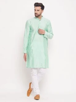 Turquoise Woven Kurta Pajama In Art Silk