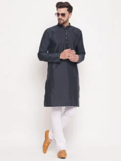 Black Art Silk Kurta Pyjama For Men