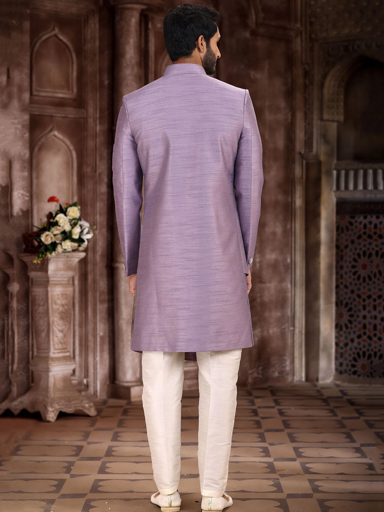 Purple Asymmetric Embroidered Indo Western For Men 5 Purple Asymmetric Embroidered Indo Western For Men - Image 3