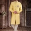 Yellow Embroidered Indo Western Set In Silk