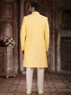 Yellow Embroidered Indo Western Set In Silk -Riwaayat Store p1041mw07 2