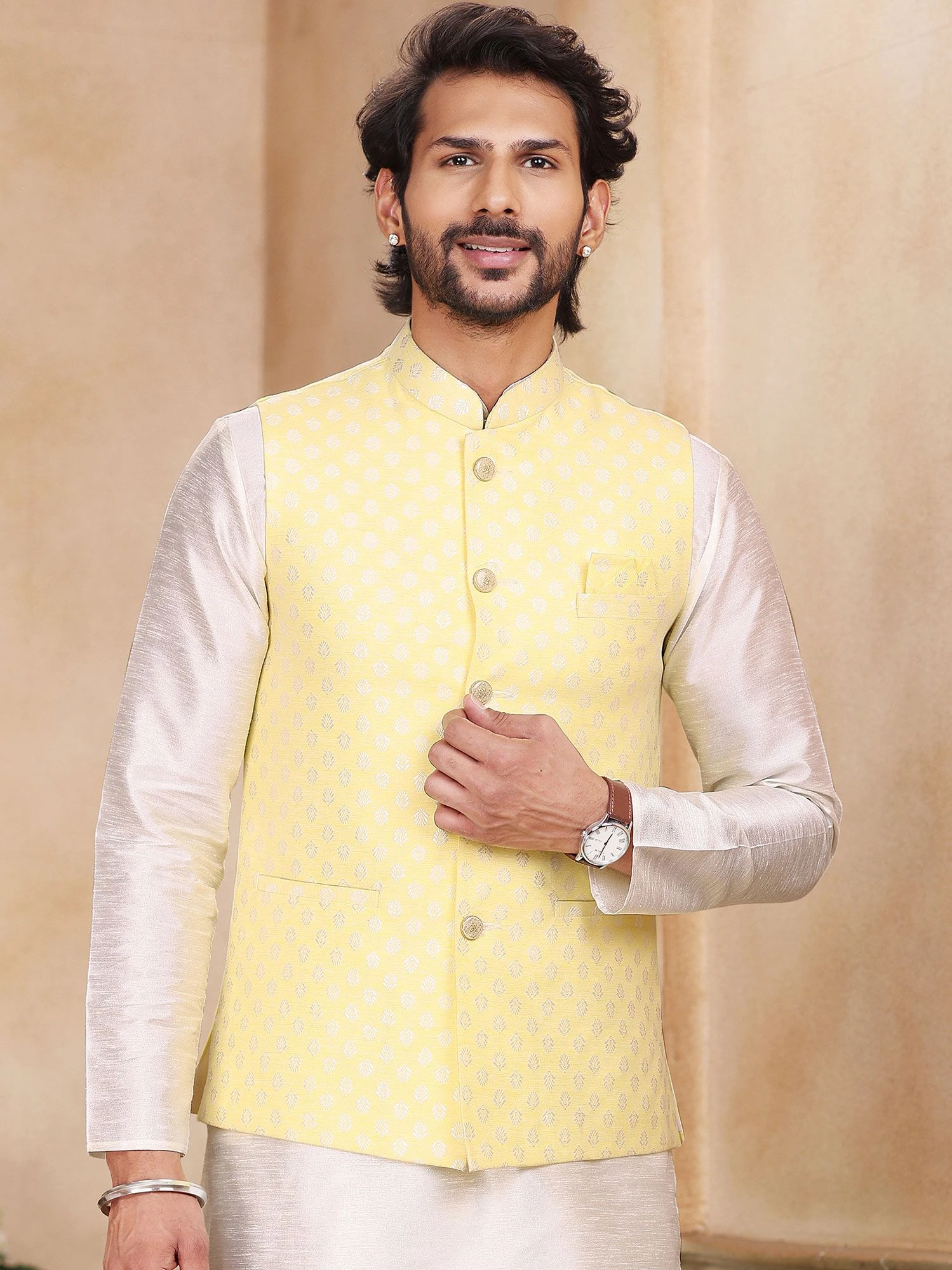 White Silk Kurta Churidaar With Nehru Jacket 4 White Silk Kurta Churidaar With Nehru Jacket - Image 2