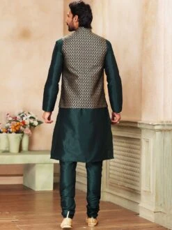 Green Art Silk Kurta Pyjama With Woven Jacket -Riwaayat Store p1042mw07 2 2