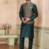 Green Art Silk Kurta Pyjama With Woven Jacket 1 Green Art Silk Kurta Pyjama With Woven Jacket -Riwaayat Store p1042mw07 2