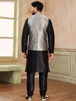 Black Party Wear Mens Kurta Pyjama And Jacket -Riwaayat Store p1042mw12 2 1