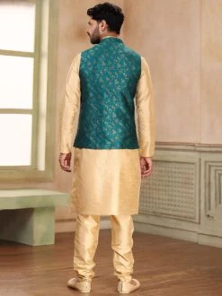 Beige Festive Silk Kurta Pyjama With Jacket -Riwaayat Store p1042mw14 2 1