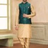 Beige Festive Silk Kurta Pyjama With Jacket