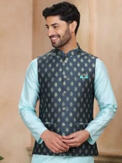 Blue Festive Kurta Pyjama Set In Silk -Riwaayat Store p1042mw16 1 1