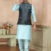 Blue Festive Kurta Pyjama Set In Silk -Riwaayat Store p1042mw16 1