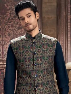 Blue Thread Embroidered Silk Nehru Jacket -Riwaayat Store p1044mw03 1 1