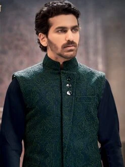 Green Embroidered Nehru Jacket In Silk -Riwaayat Store p1044mw05 1 1