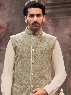 Green Festive Nehru Jacket With Traditional Embroidery 5 Green Festive Nehru Jacket With Traditional Embroidery -Riwaayat Store p1044mw15 1 1
