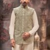 Green Festive Nehru Jacket With Traditional Embroidery -Riwaayat Store p1044mw15 1