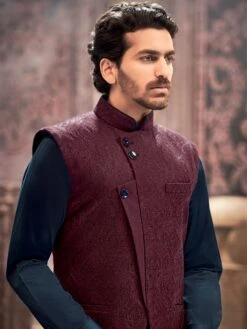 Maroon Festive Wear Embroidered Nehru Jacket -Riwaayat Store p1044mw16 1 1